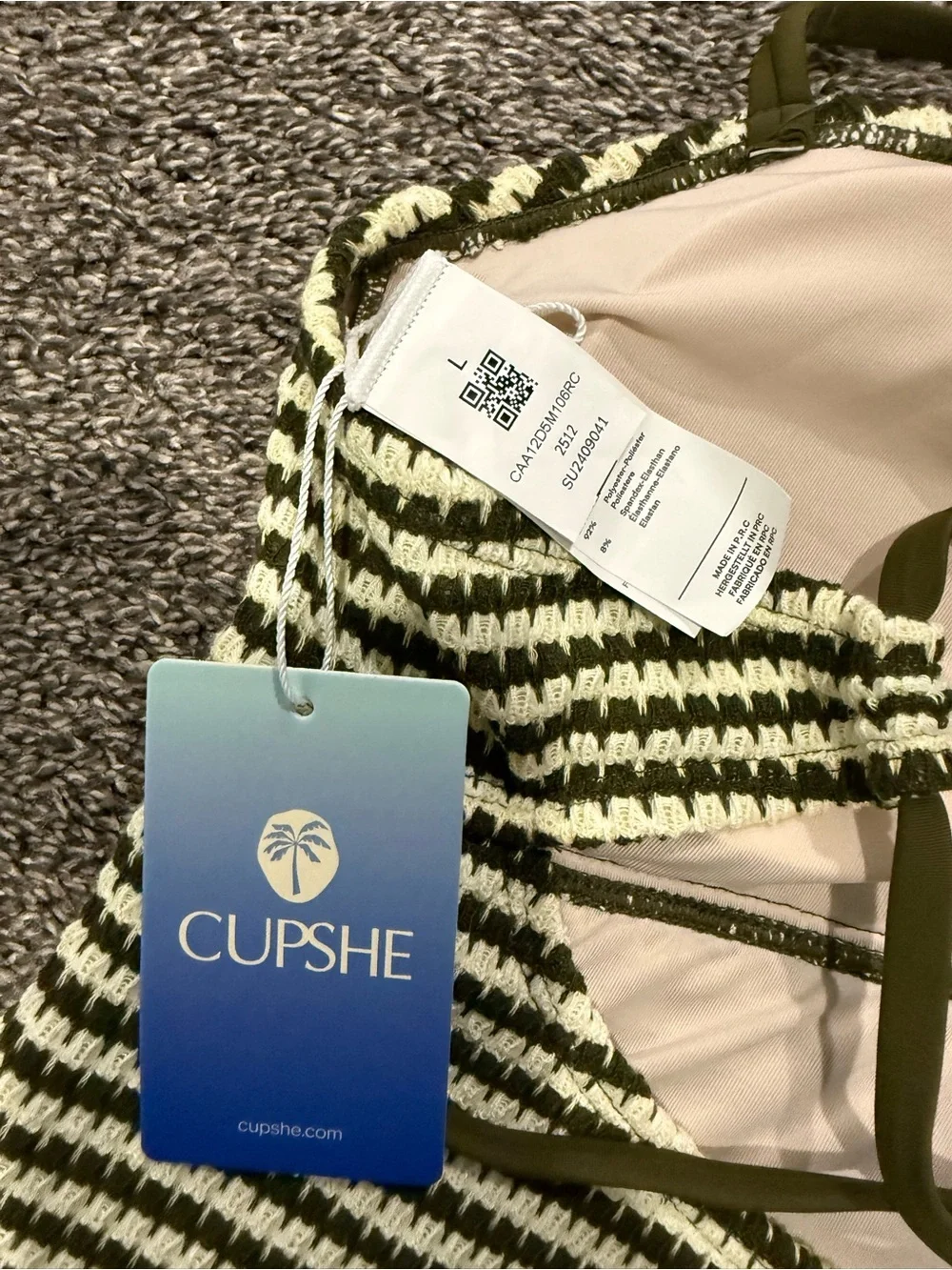 Cupshe Olive and Cream Striped Knit Tankini Set - Picture 6 of 6